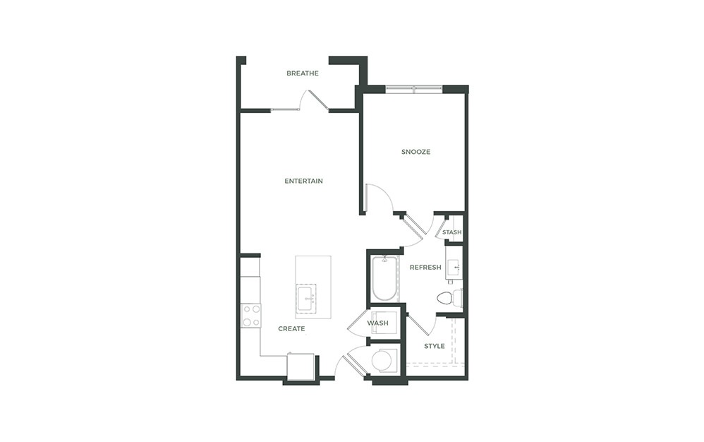 A1 - 1 bedroom floorplan layout with 1 bath and 696 square feet.