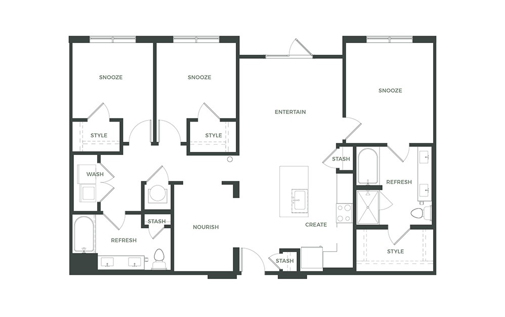 C1 - 3 Bed & 2 Bath 1383 sq. ft. floorplan at The Catherine C1 - 3 Bed & 2 Bath 1383 sq. ft. floorplan at The Catherine